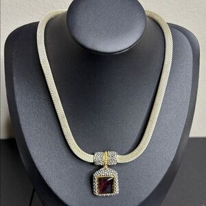 Premier Designs Elegant Gold and Silver Mesh Necklace with Purple Gem Pendant
